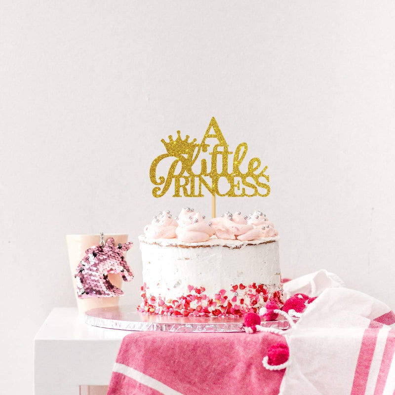 WeBenison A Little Princess with Crown Cake Topper Gold Glitter Baby Birthday Party - Baby Shower, Gender Reveal Party Decoration - Image 3